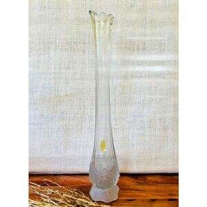 Imperlux Hand Cut Crystal 20" Vase with Floral Frosted Base